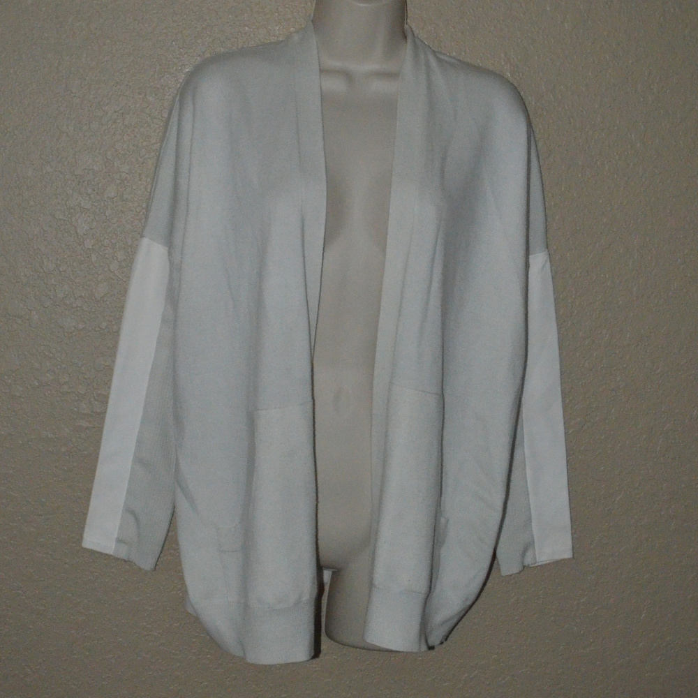 Sz S Michelle Mason White Leather Sleeves Cardigan